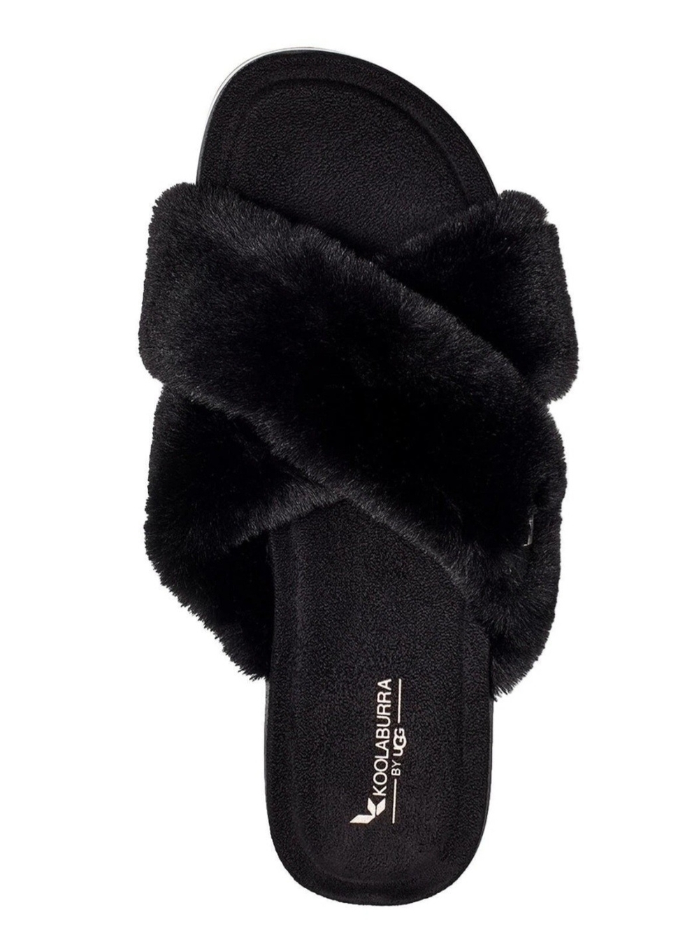 UGG Koolaburra Roubie Fuzz Cross Coozy Comfy Slippers Black Womens Size 12 NWOB